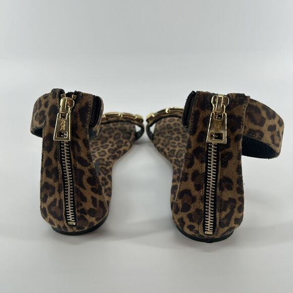 Good American Leopard Print Ankle Strap Sandals with Gold Chain Detail Size 9.5 - Picture 7 of 10